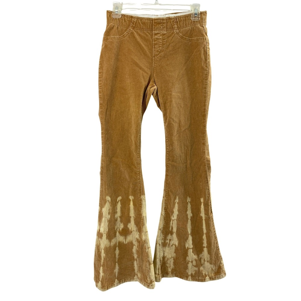 Easel Bell Bottom Pants Women S 25" W Tan Corduroy Tie Dye Boho Hippie Retro 70s